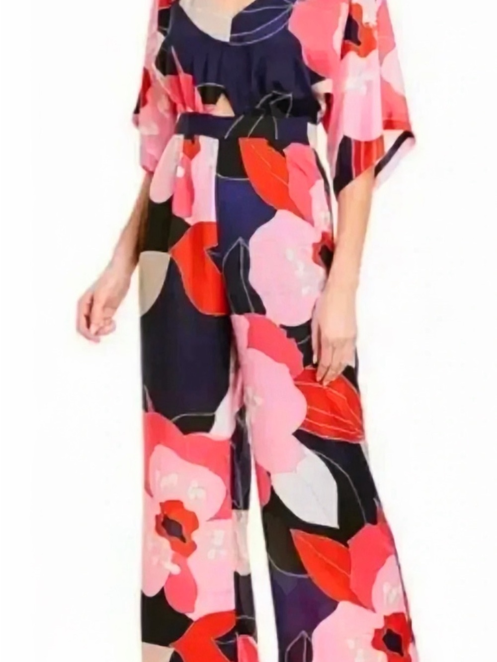 Macy's Navy, Pink & Red Floral Wide-Leg Jumpsuit